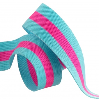 Blue Aqua and Hot Pink Tula Pink Designer Webbing - Renaissance Ribbons 38mm Gurtband-Set -  1 1/4 inch Striped Strapping - 2 yards / 1,8m 