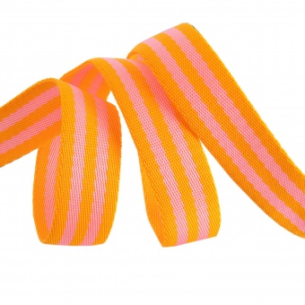 Orange and Pink Tula Pink Designer Webbing - Renaissance Ribbons 25mm Gurtband-Set -  1 inch Striped Strapping - 2 yards / 1,8m 