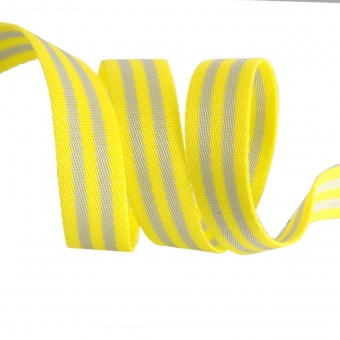 Grey & Neon Yellow Tula Pink Designer Webbing - Renaissance Ribbons 25mm Gurtband-Set -  1 inch Striped Strapping - 2 yards / 1,8m 