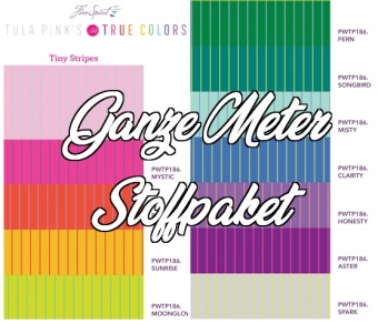 12er Stoffpaket - GANZE METER - Tiny Stripes Tula Pink Designerstoffe - Tropische FreeSpirit Patchworkstoffe 