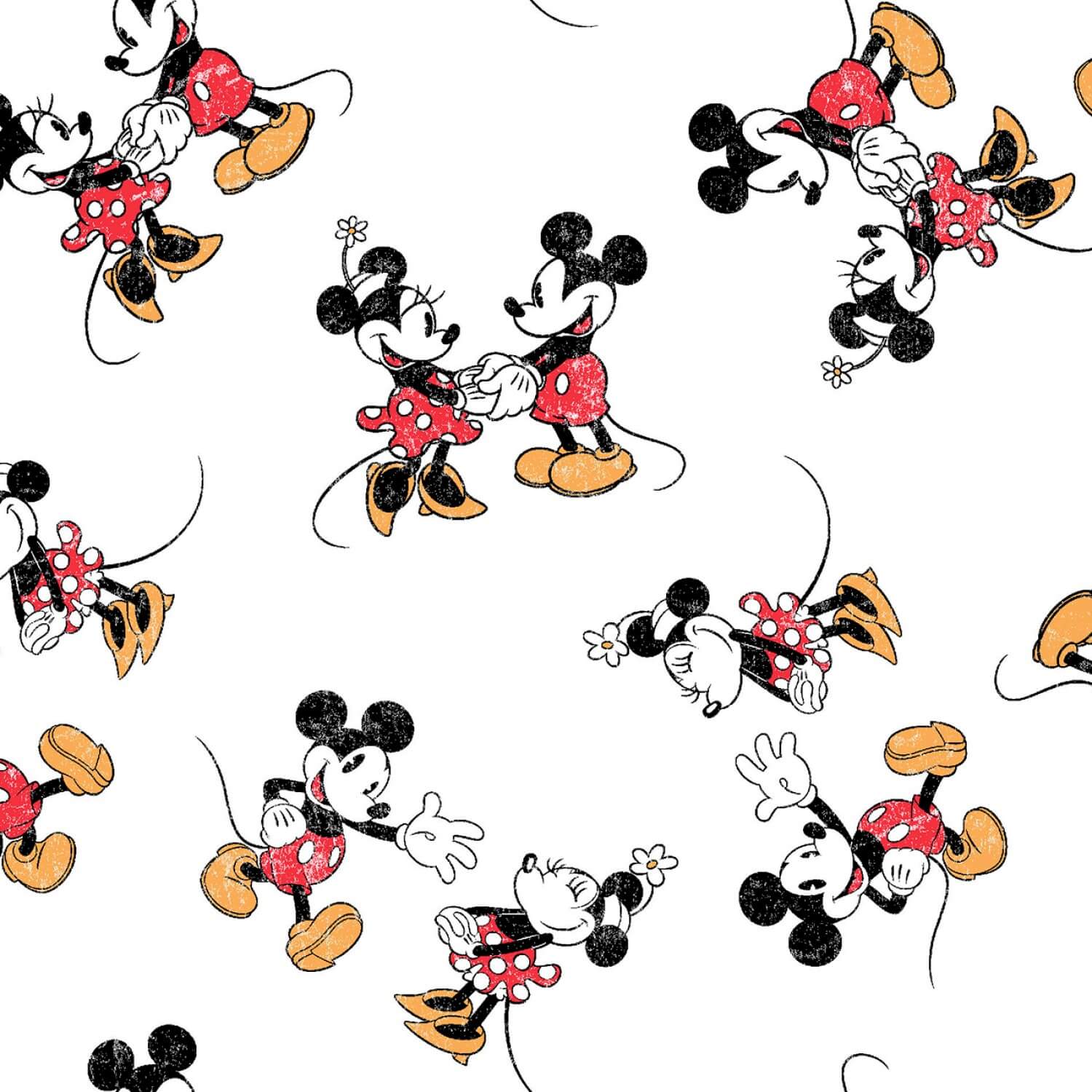  Original Mickey & Minnie Maus Disneystoff - Disney  Mickey Minnie Vintage Scattered Lizenzstoff